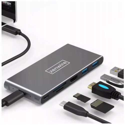 ADAPTER HUB USB-C SSD Obudowa M2 8w1 HDMI 4K SD USB 3.0 PD M.2 Zenwire - zdjęcie 1