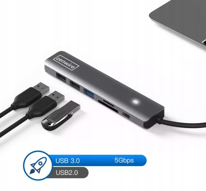 HUB ADAPTER USB-C 7w1 HDMI 4K USB 3.0 SD PD kompatybilny z Macbook M1 M2 M3 LED Zenwire BS-HC703 - zdjęcie 11