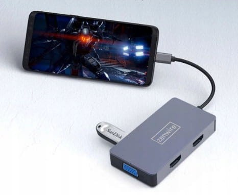 ADAPTER HUB 5W1 USB-C 2x HDMI 4K VGA USB 3.0 PD ZENWIRE - zdjęcie 3