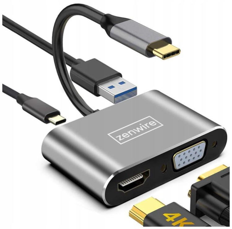 ADAPTER HUB Przejściówka USB-C 4W1 HDMI 4K VGA USB Zenwire BYL-2310 - zdjęcie 2