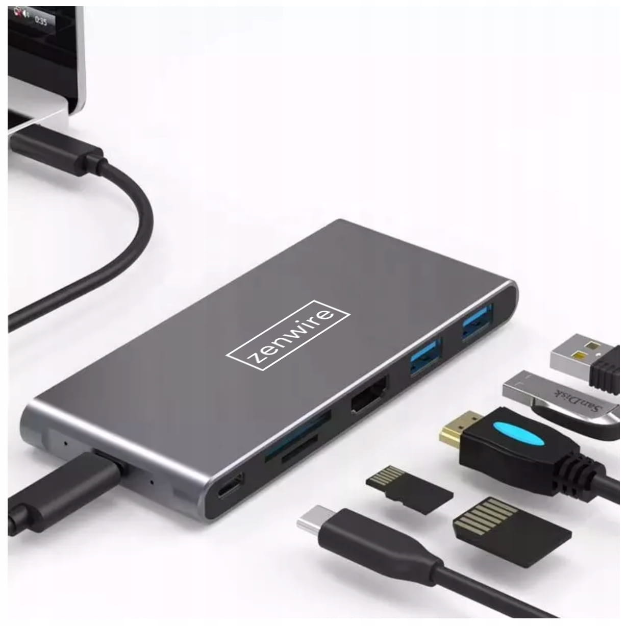 ADAPTER HUB USB-C SSD Obudowa M2 8w1 HDMI 4K SD USB 3.0 PD M.2 Zenwire - zdjęcie 1