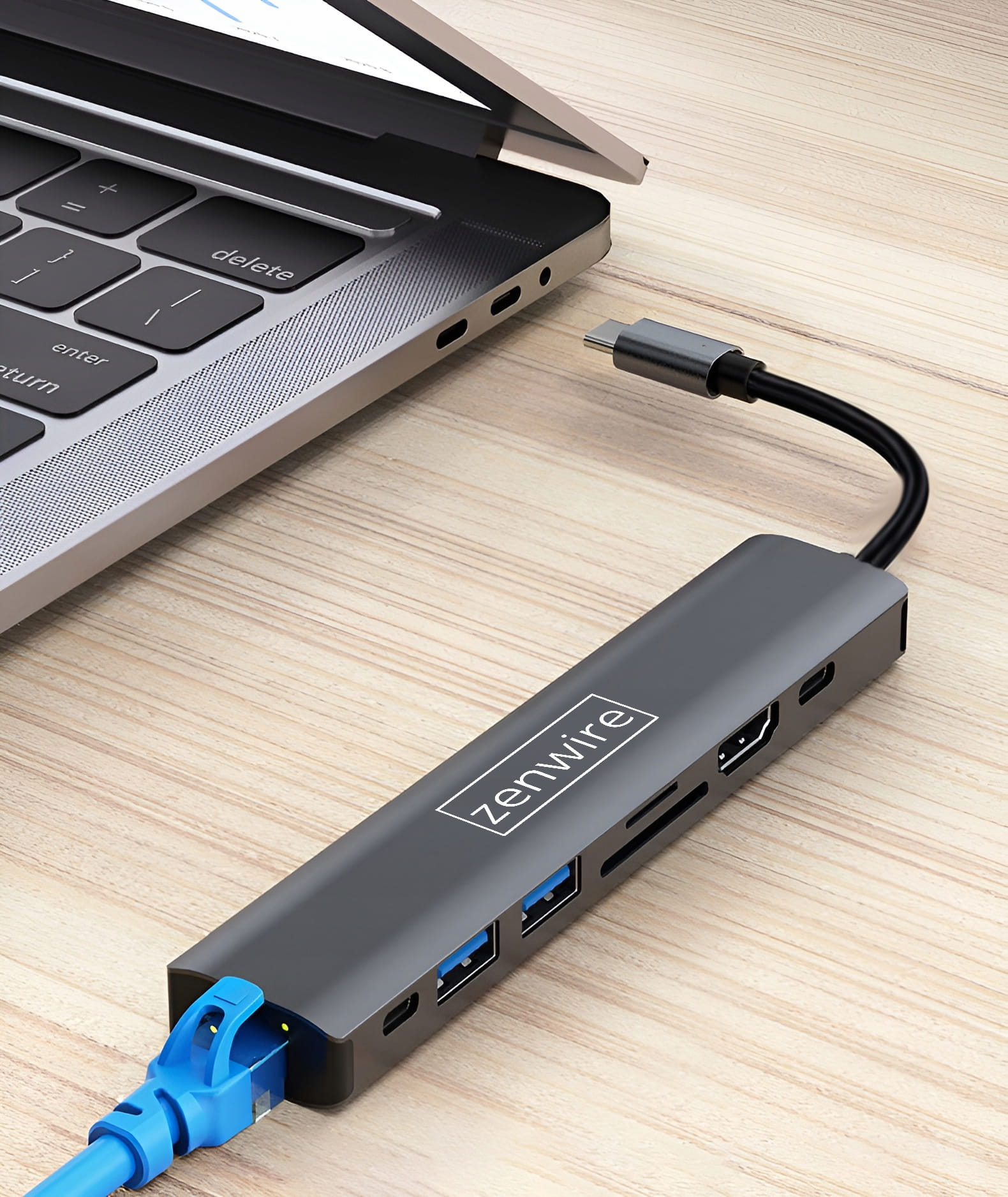 HUB USB-C Adaptor 8 în 1 HDMI 2.0 4K 60 Hz Gigabit Ethernet 1000