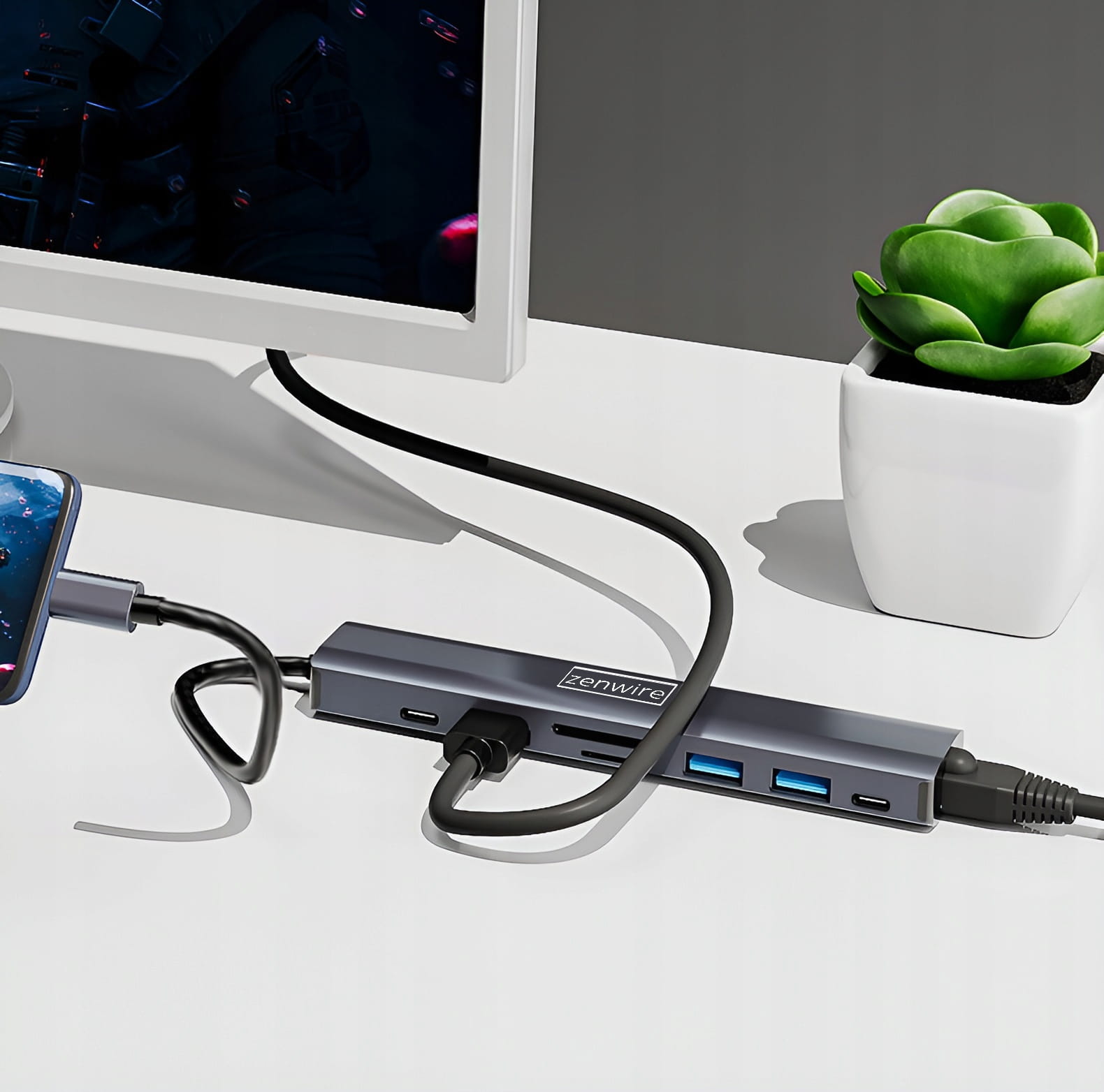 HUB USB-C Adaptor 8 în 1 HDMI 2.0 4K 60 Hz Gigabit Ethernet 1000